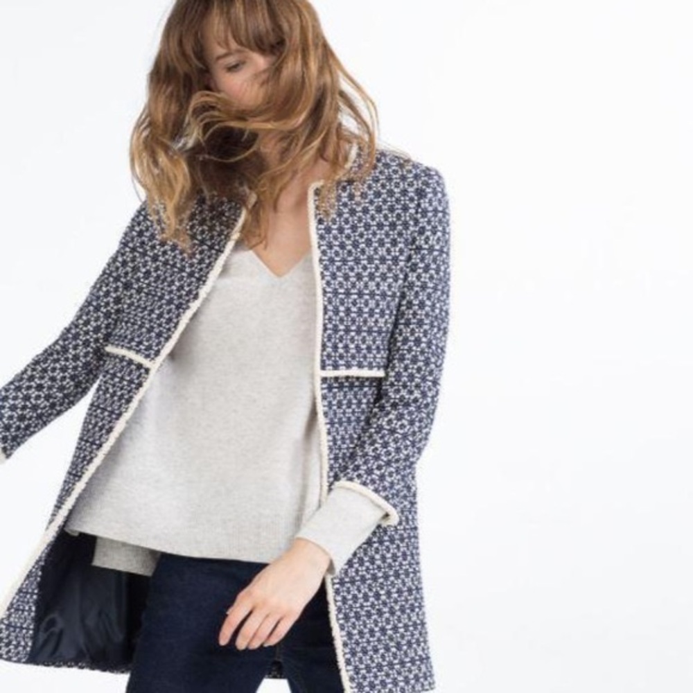 Zara Ecru Printed Blue and White Jacket